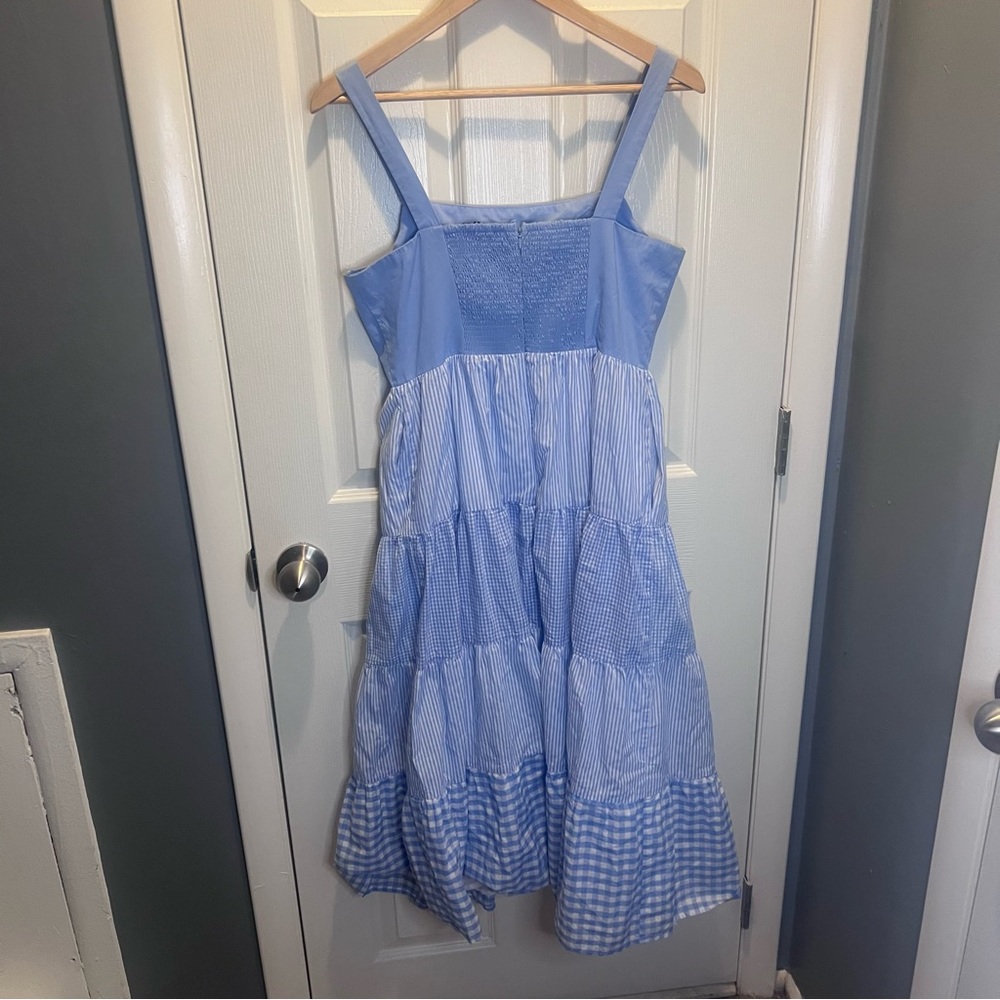 English Factory Light Blue Tiered Gingham Midi Dress - Picture 7 of 10